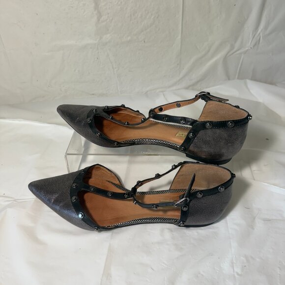 HALOGEN Olson Flats Women's 7 Studded T-Strap Black GREY Leather Edgy Workwear - Picture 14 of 15